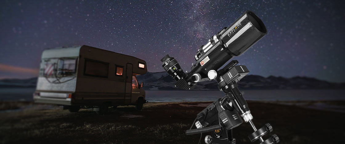 RV parked under night sky with the new iEXOS-100-2