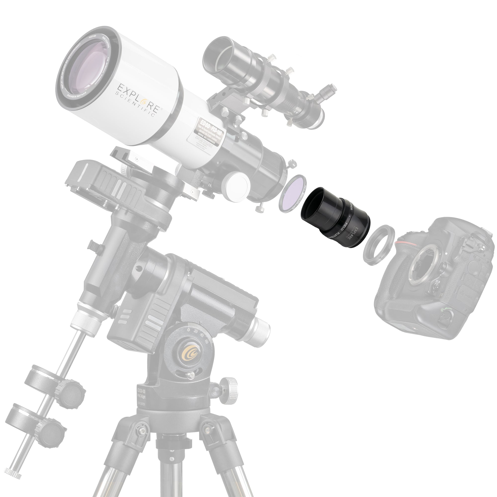 ED80-FCD100 Series Air-Spaced Triplet Refractor Telescope and Field Flattener f/5 to f/7